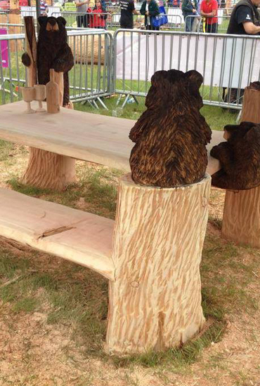 Picnic Table with Wine bottle and Bears
